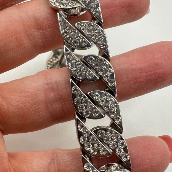 Unisex Super Blinged out NWOT cz encrusted silver tone chain link bracelet! - Picture 7 of 9